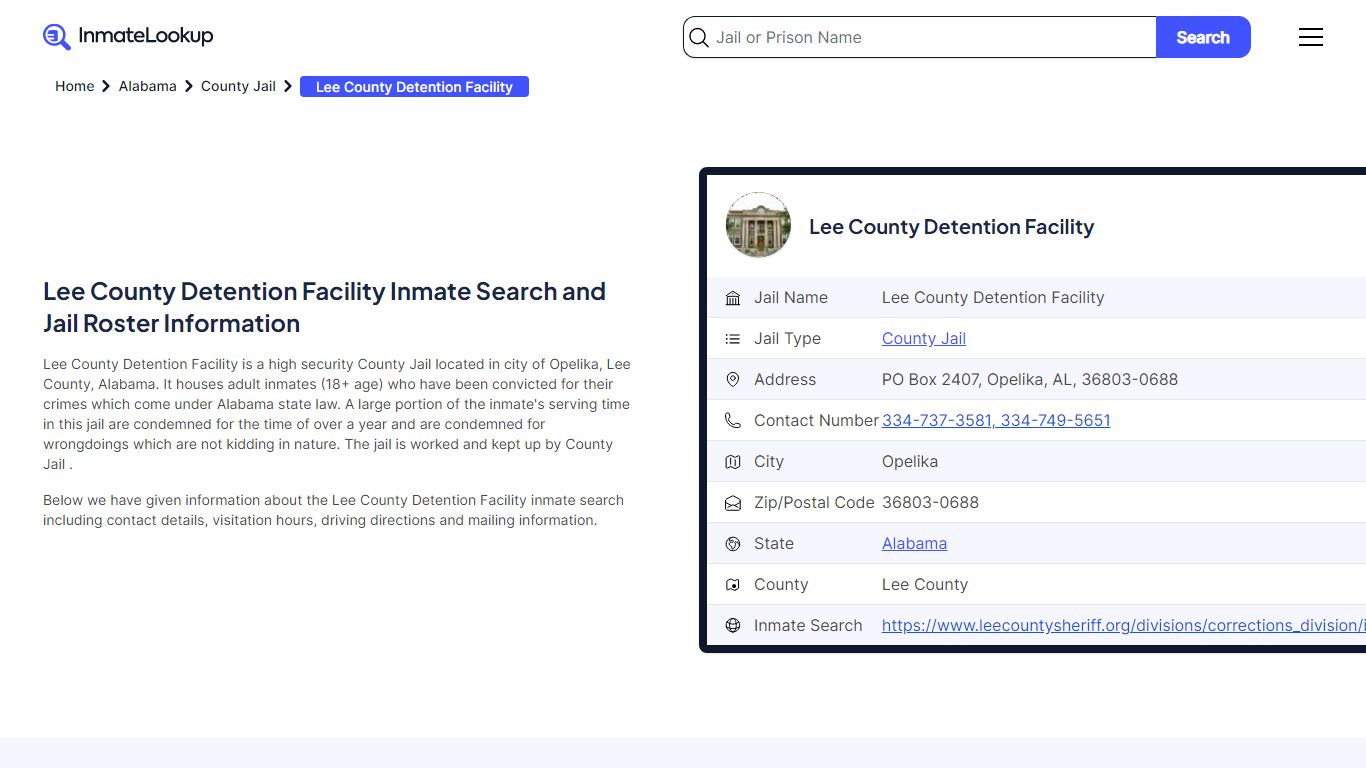 Lee County Detention Facility Inmate Search, Jail Roster, Bookings ...