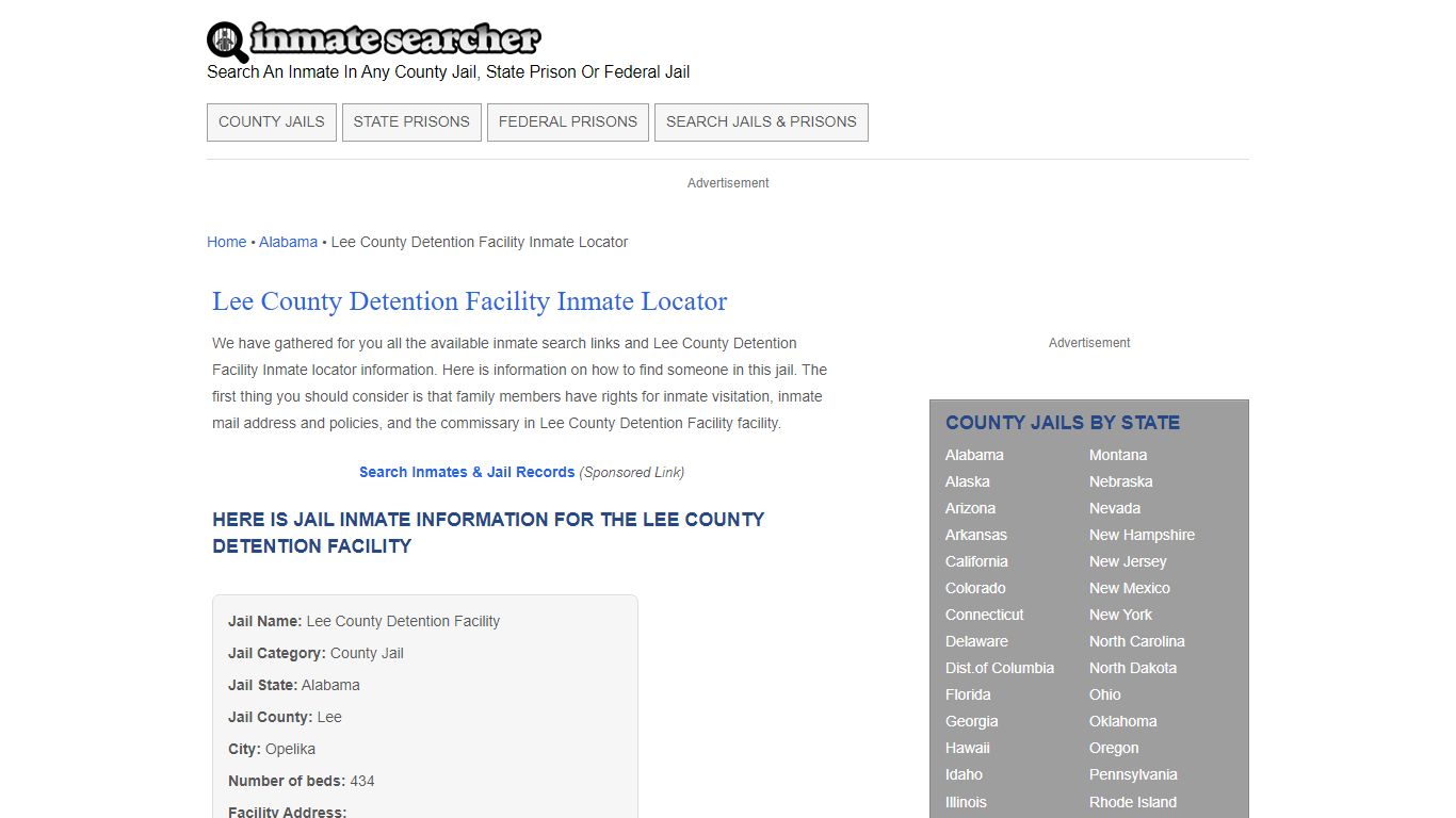 Lee County Detention Facility Inmate Locator - Inmate Searcher